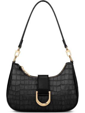 〽️Women Black Cute Trendy Everyday PU Vegan Leather Gold Chain Shoulder Handbags